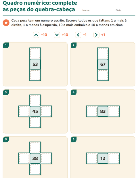 Pré-visualização da ficha de Peças do quadro numérico para 1º ano do ensino fundamental