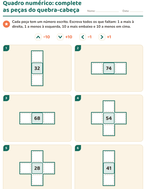 Pré-visualização da ficha de Peças do quadro numérico para 1º ano do ensino fundamental