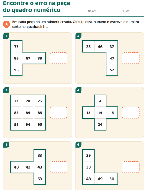Pré-visualização da ficha de Peças do quadro numérico para 1º ano do ensino fundamental