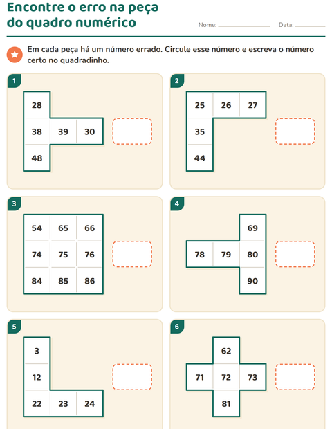 Pré-visualização da ficha de Peças do quadro numérico para 1º ano do ensino fundamental