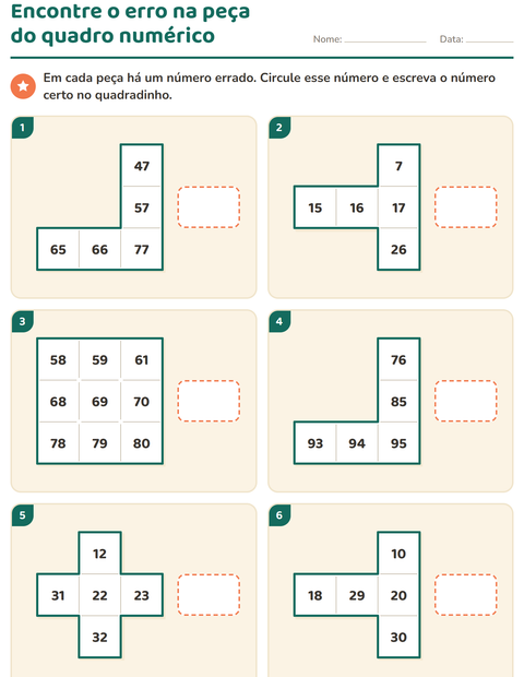 Pré-visualização da ficha de Peças do quadro numérico para 1º ano do ensino fundamental