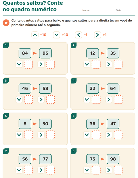 Pré-visualização da ficha de Peças do quadro numérico para 2º ano do ensino fundamental