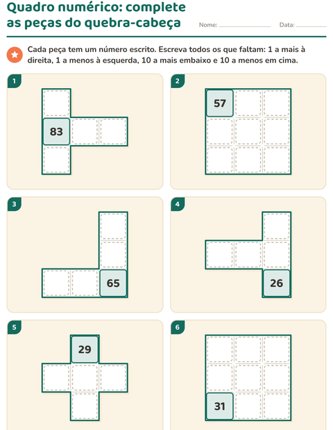 Pré-visualização da ficha de Peças do quadro numérico para 1º ano do ensino fundamental