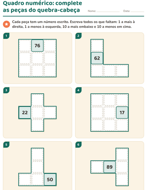 Prévia: Quadro numérico: complete as peças do quebra-cabeça