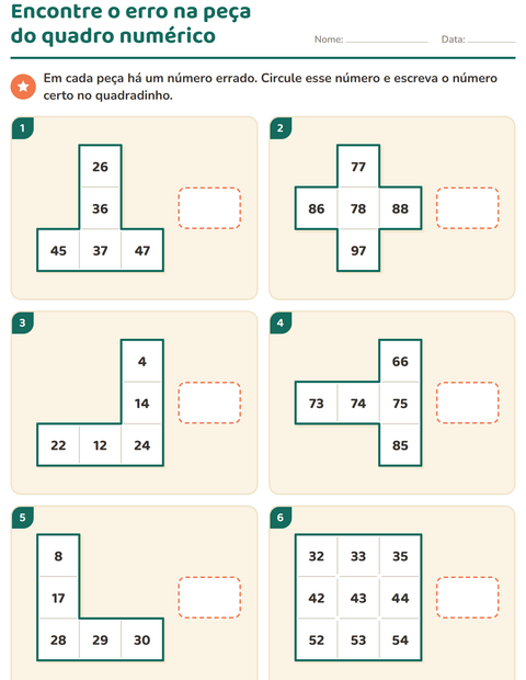 Pré-visualização da ficha de Peças do quadro numérico para 1º ano do ensino fundamental