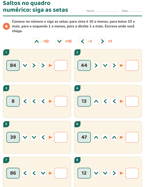 Pré-visualização da ficha de Peças do quadro numérico para 2º ano do ensino fundamental
