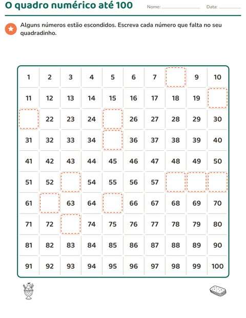 Pré-visualização da ficha de Quadro numérico com Sobremesa (P&B) para 1º ano do ensino fundamental