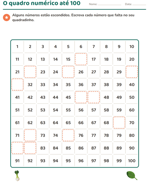 Pré-visualização da ficha de Quadro numérico com Vegetais para 1º ano do ensino fundamental