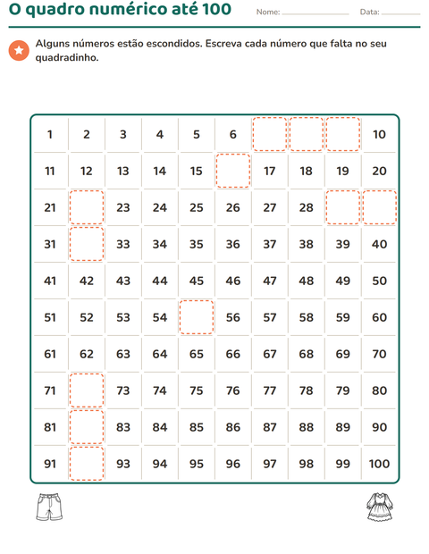 Pré-visualização da ficha de Quadro numérico com Vestuário PB para 1º ano do ensino fundamental