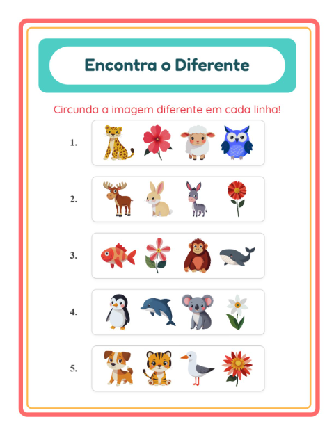 Prévia: Ache o intruso: Animais – a imagem que não combina – ficha para a educação infantil
