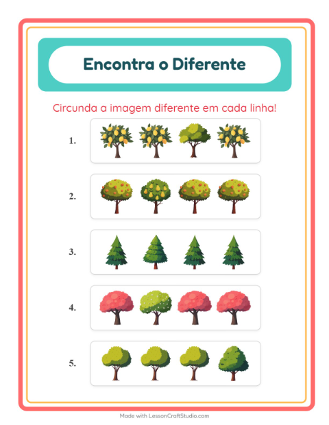 Pré-visualização da ficha de Qual É Diferente com Árvores para Educação infantil (pré-escola, 5-7 anos)