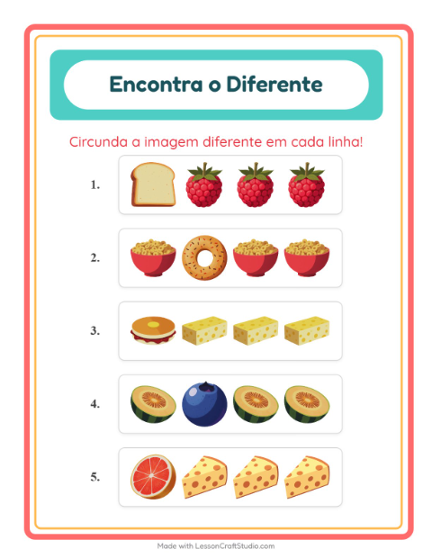 Pré-visualização da ficha de Qual É Diferente com Café da manhã para Educação infantil (pré-escola, 5-7 anos)