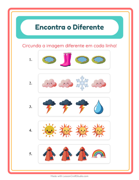 Pré-visualização da ficha de Qual É Diferente com Clima para Educação infantil (pré-escola, 5-7 anos)