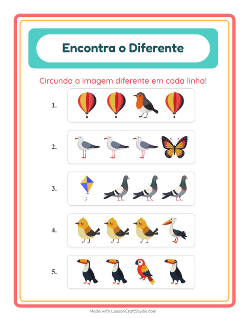 Pré-visualização da ficha de Qual É Diferente com Coisas que voam para Educação infantil (pré-escola, 5-7 anos)