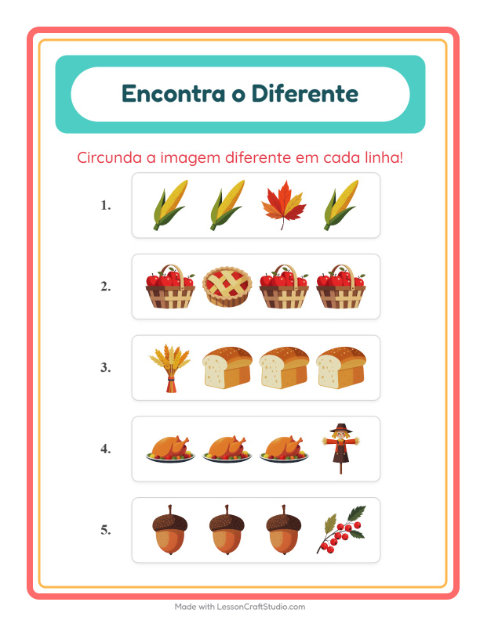 Pré-visualização da ficha de Qual É Diferente com Dia de Ação de Graças para Educação infantil (pré-escola, 5-7 anos)