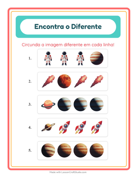 Pré-visualização da ficha de Qual É Diferente com Espaço para Educação infantil (pré-escola, 5-7 anos)