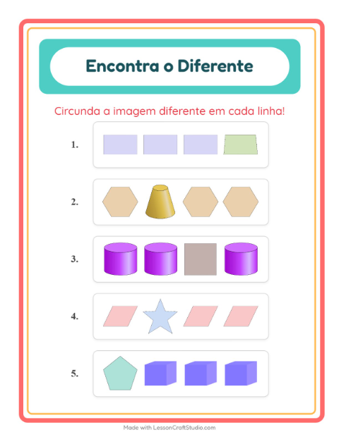 Pré-visualização da ficha de Qual É Diferente com Formas para Educação infantil (pré-escola, 5-7 anos)