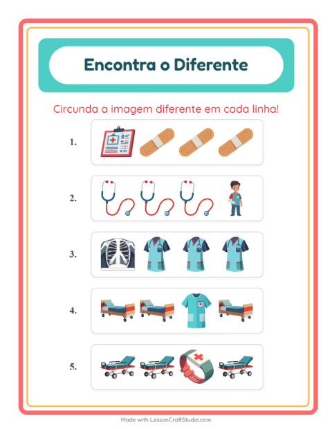 Pré-visualização da ficha de Qual É Diferente com Hospital para Educação infantil (pré-escola, 5-7 anos)