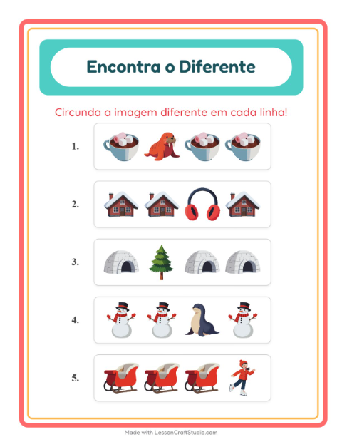 Pré-visualização da ficha de Qual É Diferente com Inverno para Educação infantil (pré-escola, 5-7 anos)