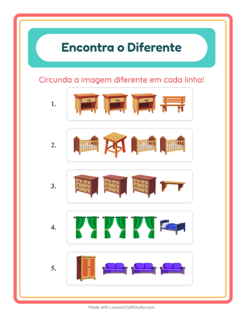 Pré-visualização da ficha de Qual É Diferente com Móveis para Educação infantil (pré-escola, 5-7 anos)