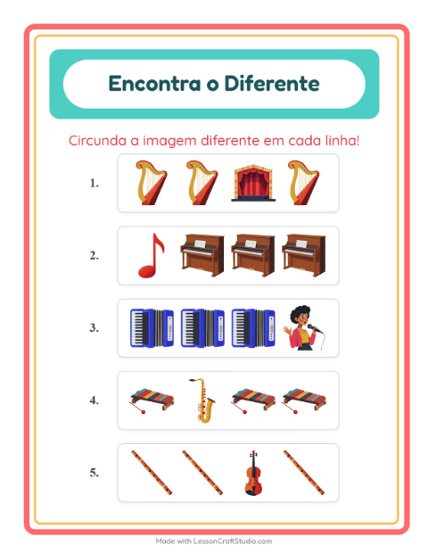 Pré-visualização da ficha de Qual É Diferente com Música para Educação infantil (pré-escola, 5-7 anos)