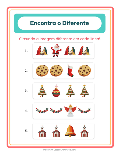 Pré-visualização da ficha de Qual É Diferente com Natal para Educação infantil (pré-escola, 5-7 anos)
