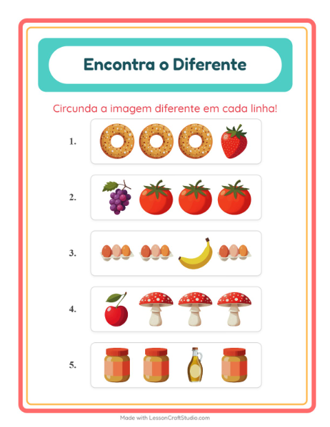 Pré-visualização da ficha de Qual É Diferente com No supermercado para Educação infantil (pré-escola, 5-7 anos)