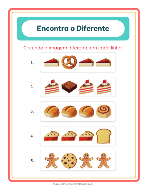 Pré-visualização da ficha de Qual É Diferente com Padaria para Educação infantil (pré-escola, 5-7 anos)
