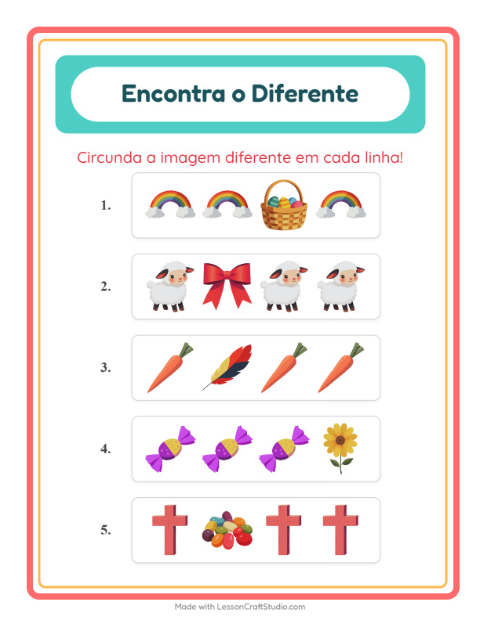 Pré-visualização da ficha de Qual É Diferente com Páscoa para Educação infantil (pré-escola, 5-7 anos)