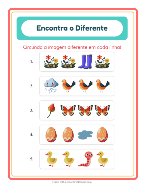 Pré-visualização da ficha de Qual É Diferente com Primavera para Educação infantil (pré-escola, 5-7 anos)