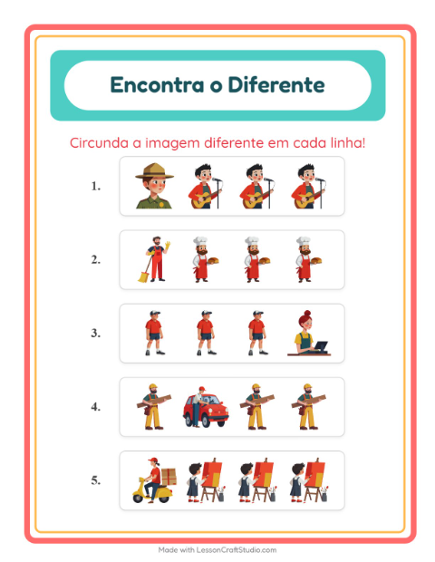 Pré-visualização da ficha de Qual É Diferente com Profissões para Educação infantil (pré-escola, 5-7 anos)