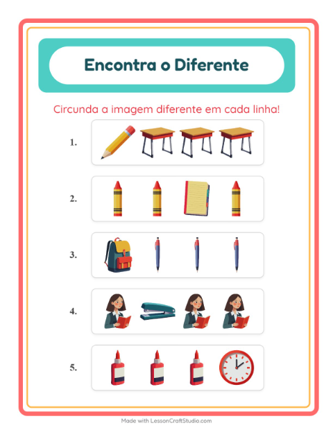 Pré-visualização da ficha de Qual É Diferente com Sala de aula para Educação infantil (pré-escola, 5-7 anos)
