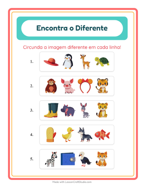 Ache o intruso: Animais – a imagem de outro grupo – ficha para a educação infantil — 3