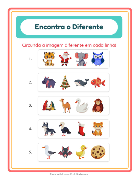 Pré-visualização da ficha de Qual É Diferente com Animais para Educação infantil (pré-escola, 5-7 anos)