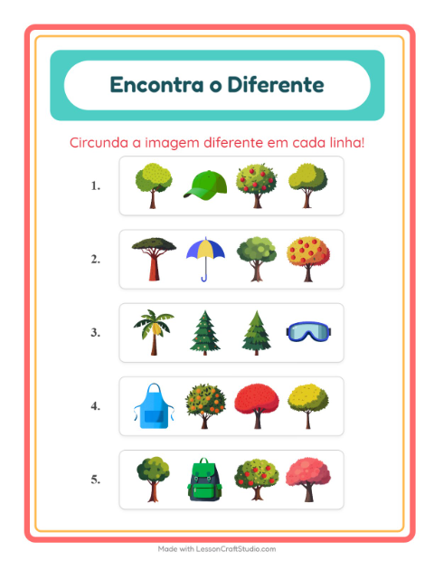 Pré-visualização da ficha de Qual É Diferente com Árvores para Educação infantil (pré-escola, 5-7 anos)