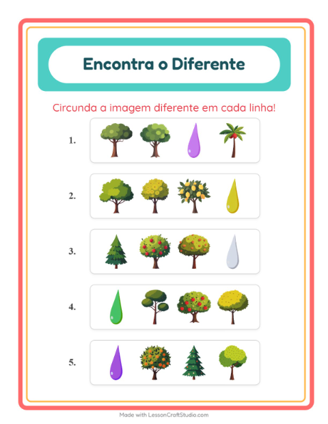 Pré-visualização da ficha de Qual É Diferente com Árvores para Educação infantil (pré-escola, 5-7 anos)