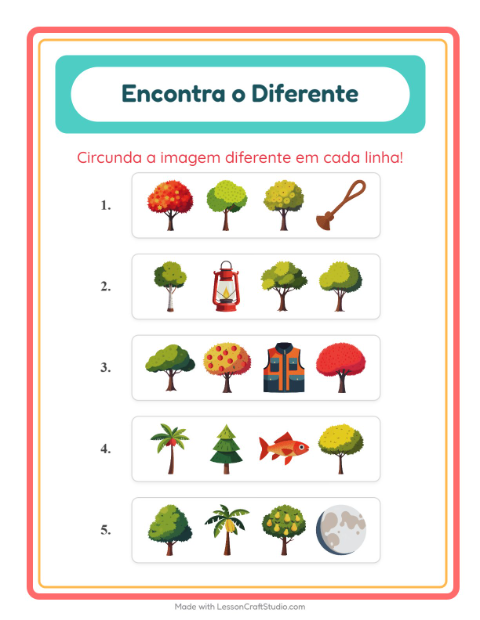 Pré-visualização da ficha de Qual É Diferente com Árvores para Educação infantil (pré-escola, 5-7 anos)