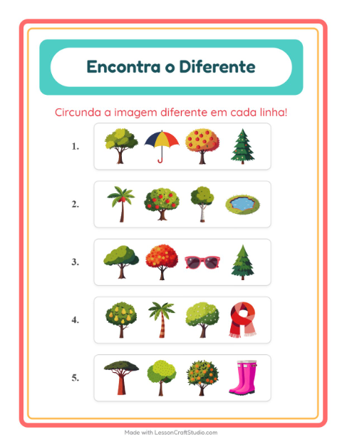 Pré-visualização da ficha de Qual É Diferente com Árvores para Educação infantil (pré-escola, 5-7 anos)