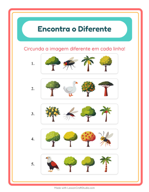 Pré-visualização da ficha de Qual É Diferente com Árvores para Educação infantil (pré-escola, 5-7 anos)