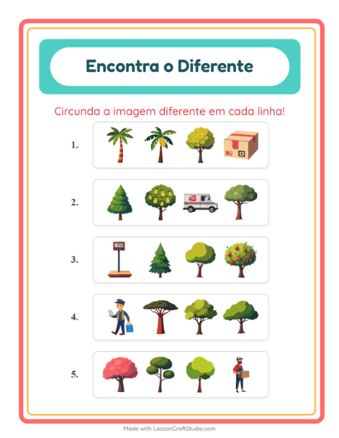 Pré-visualização da ficha de Qual É Diferente com Árvores para Educação infantil (pré-escola, 5-7 anos)