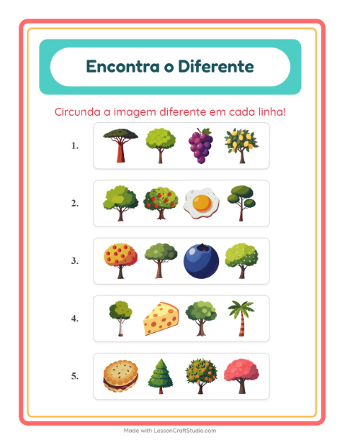 Pré-visualização da ficha de Qual É Diferente com Árvores para Educação infantil (pré-escola, 5-7 anos)