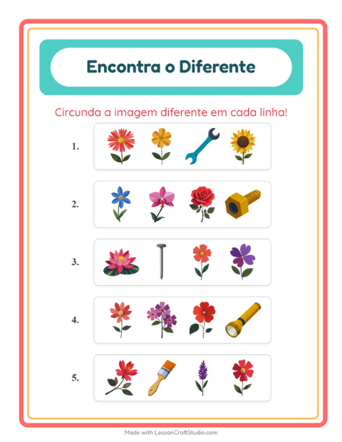 Pré-visualização da ficha de Qual É Diferente com Flores para Educação infantil (pré-escola, 5-7 anos)