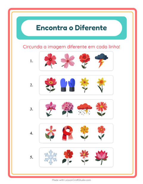 Pré-visualização da ficha de Qual É Diferente com Flores para Educação infantil (pré-escola, 5-7 anos)