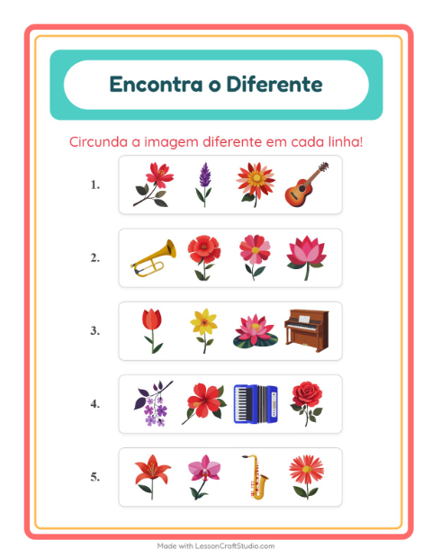 Pré-visualização da ficha de Qual É Diferente com Flores para Educação infantil (pré-escola, 5-7 anos)