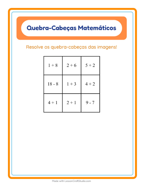 Pré-visualização da ficha de Quebra-cabeça Matemático com 4 de Julho para 1º ano do ensino fundamental