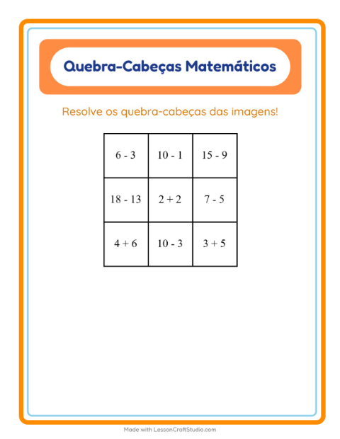 Pré-visualização da ficha de Quebra-cabeça Matemático com Acampamento para 1º ano do ensino fundamental