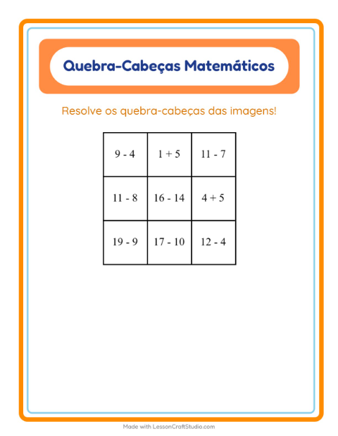 Pré-visualização da ficha de Quebra-cabeça Matemático com Acessórios para 1º ano do ensino fundamental