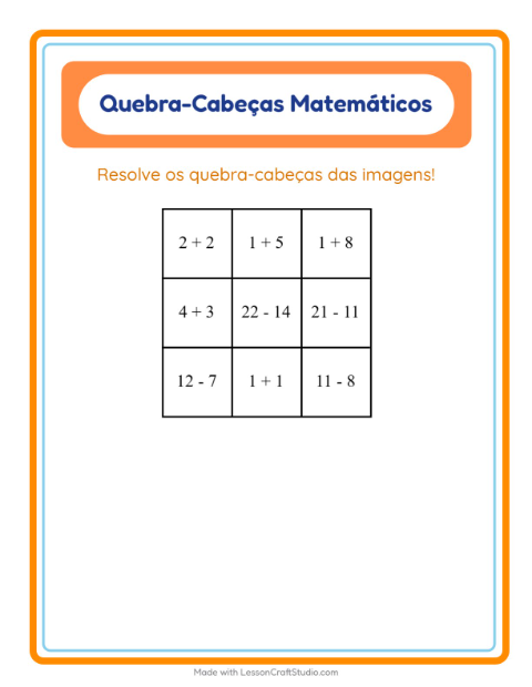 Pré-visualização da ficha de Quebra-cabeça Matemático com Atividades para 1º ano do ensino fundamental