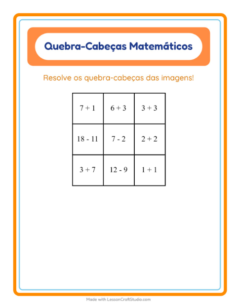Pré-visualização da ficha de Quebra-cabeça Matemático com Brinquedos para 1º ano do ensino fundamental