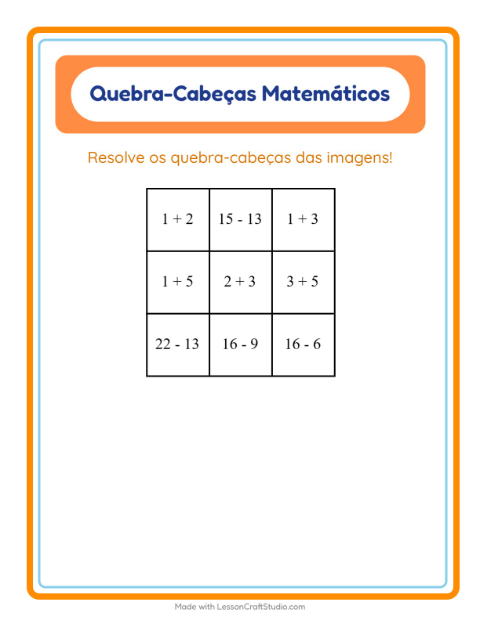 Pré-visualização da ficha de Quebra-cabeça Matemático com Clima para 1º ano do ensino fundamental
